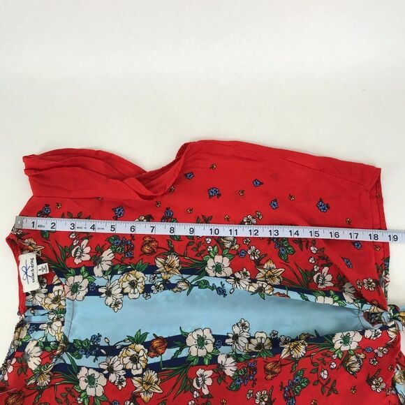 Twine & String Floral Tie Front Blouse Women’s Small Flutter Sleeves Keyhole - Picture 9 of 12